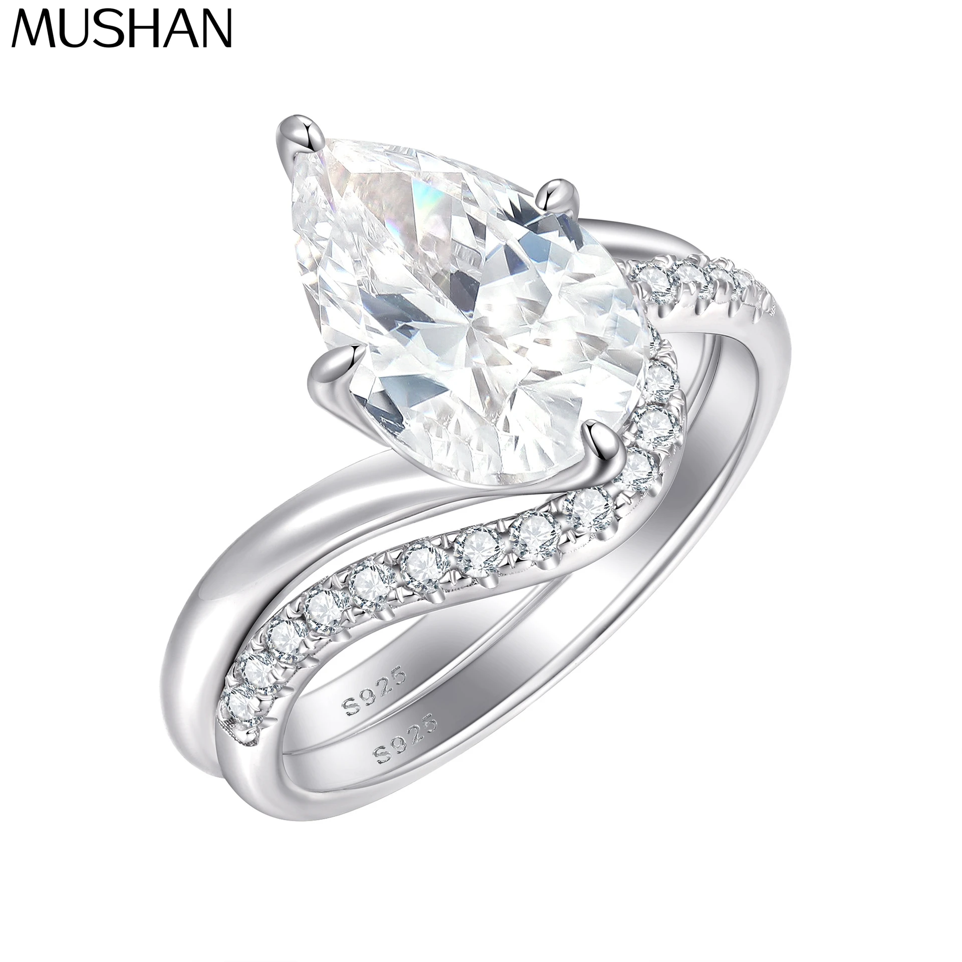 

MuShan Luxury Jewelry 925 Sterling Silver Ring Cubic Zirconia 5A Princess Casual for Fiancee Real Gold Plated Fine Jewelry Rings