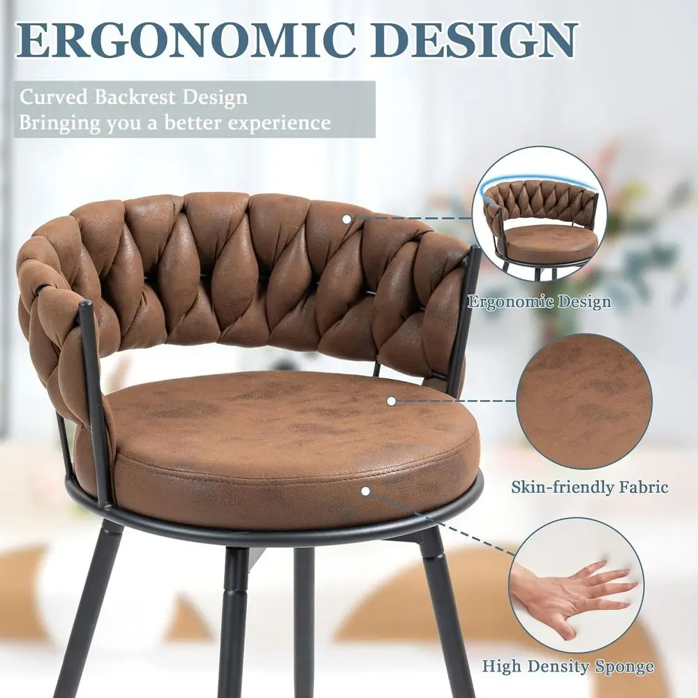 360° Swivel Bar Stools Set o 2, 28 inch Counter Height Bar Stools ern Barstools with Woven Back and Suede abric, Metal e & ootre - view 3