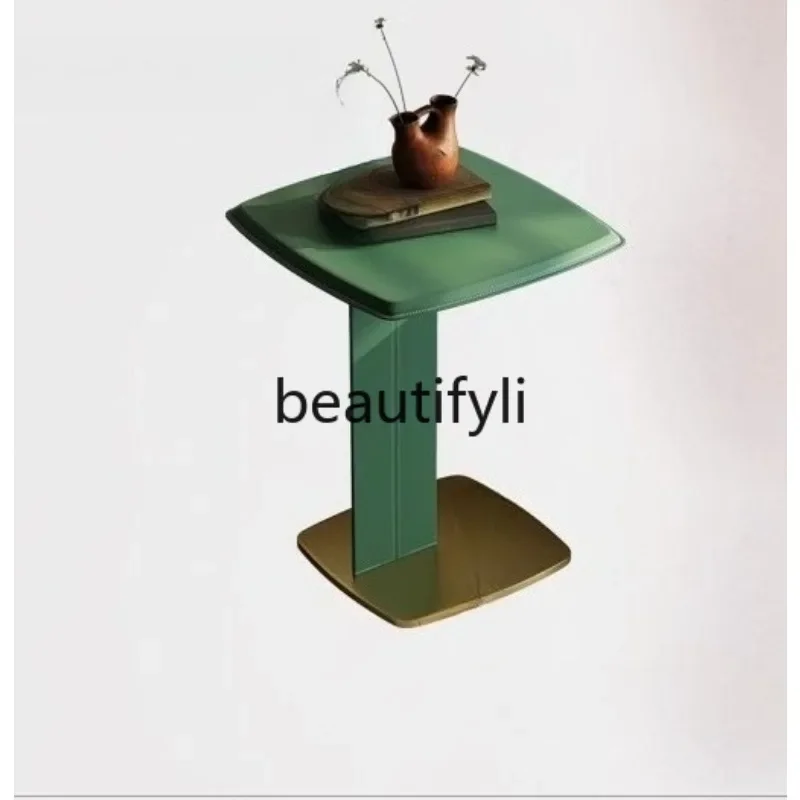 

Italian light luxury creative side few stainless steel, saddle leather corner few living room small apartment design