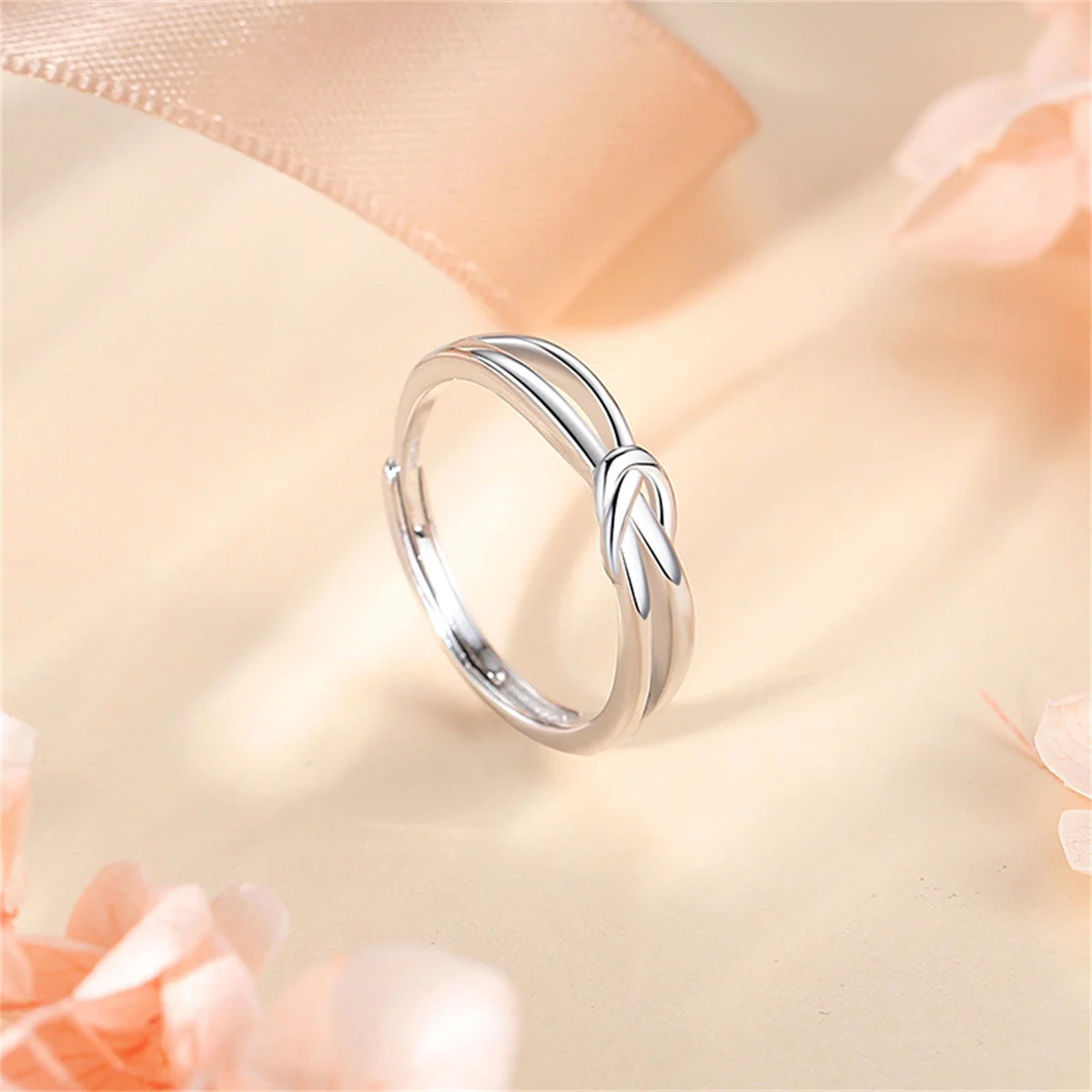 RYJU Sterling Silver Simple Knot Lovers Ring for Woman Fashion Classic Fine Jewelry Korean Version Adjustable Light Luxury Ring