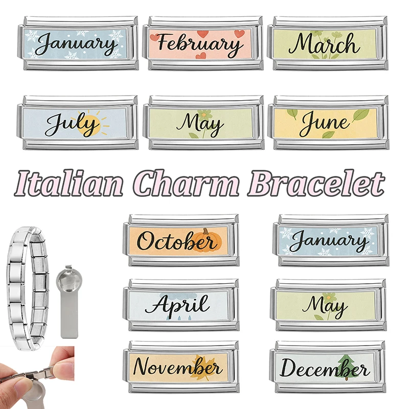 الموضة 12 شهر مارس أبريل يوليو مايو فراشة القلب الإيطالية سحر الروابط صالح 9 مللي متر الفولاذ المقاوم للصدأ سوار مجوهرات DIY بها بنفسك صنع #4