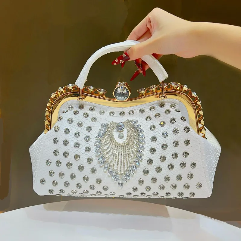 

2024 Роскошные модные женские сумки с большими бриллиантами, женские брендовые дизайнерские элитные вечерние сумки со стразами, сумки через плечо