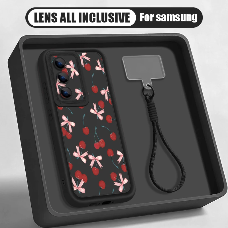 Little Cherry Pattern Lanyard phone Case For Samsung Galaxy S26 S24 S23 S22 Ultra S25 FE A57 A37 A27 A56 A16 A17 a55 A15 Cover