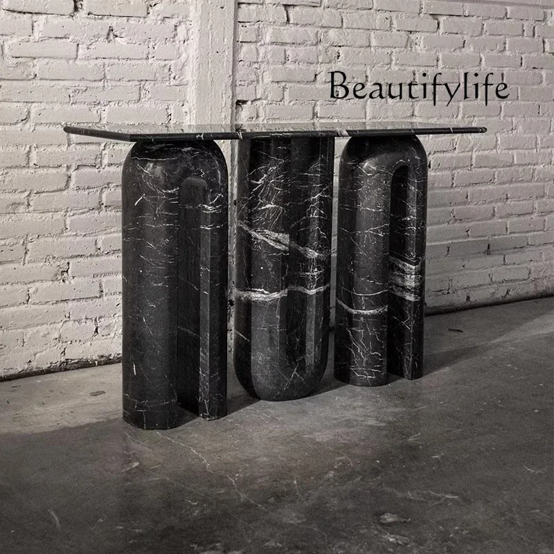

SS Natural Marble Entrance Table Designer Villa Living Room Household Light Luxury Black Entrance Table Living Room Long Side Ta