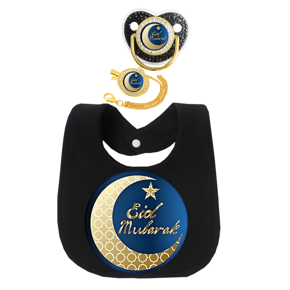 Islamic Pattern Baby Bib Bandana Drool Bib with Silicone Pacifier Nipple Soother Clip Strap Holder Cotton Soft 0-12 Months Gift