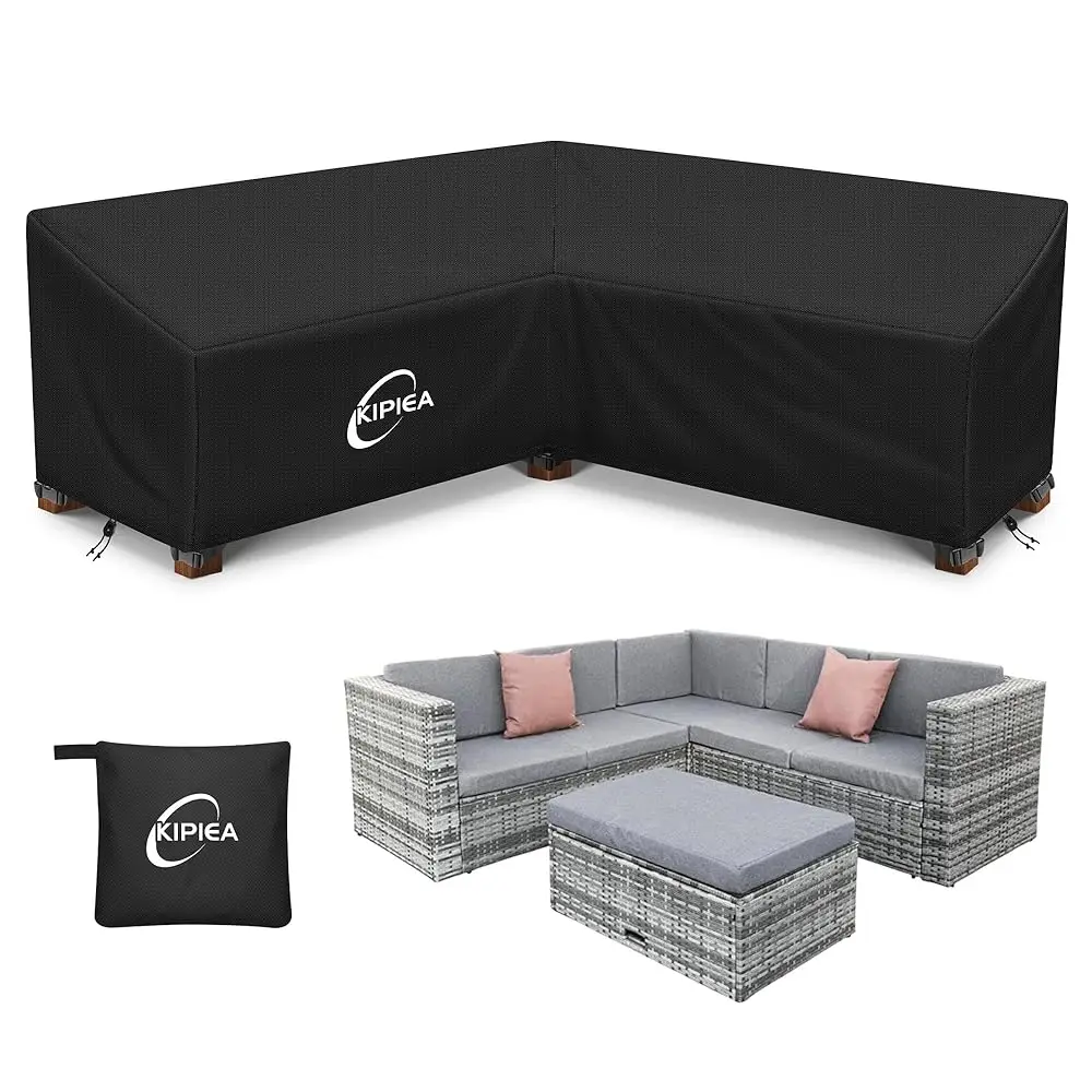 

Patio V-Shaped Sectional Sofa Cover, 420D Heavy-Duty Ox Fabric Outdoor Sectional Cover With 6 Windproof Buckles, Anti Uv And No
