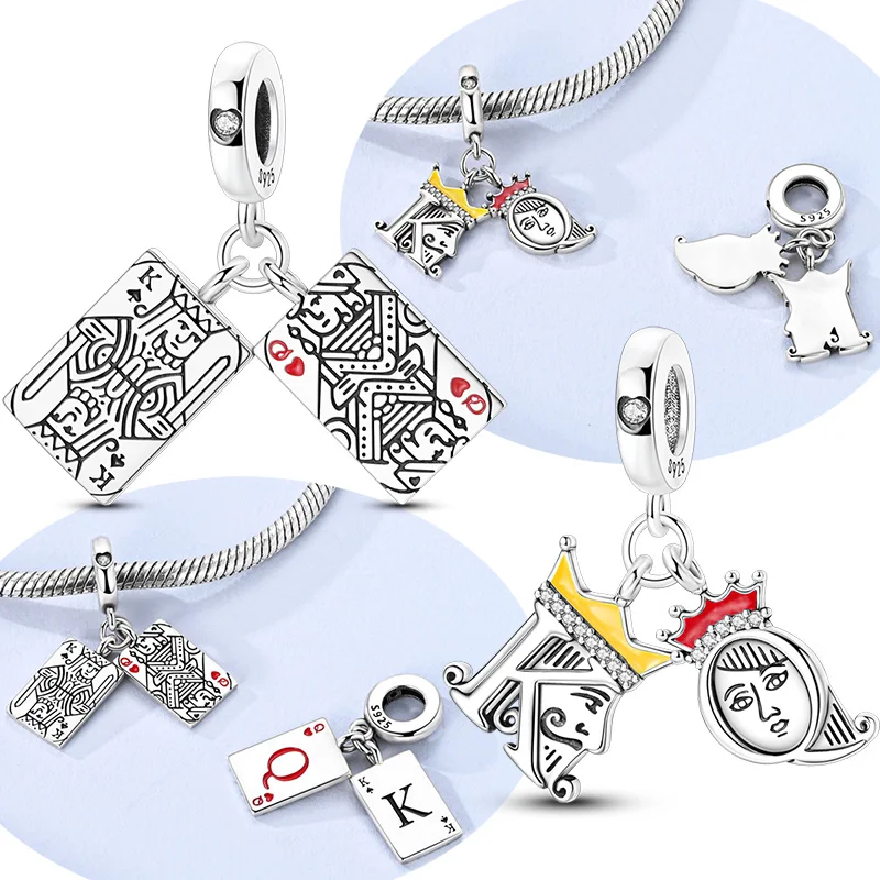 الأصلي 925 فضة سحر الخرزة K & Q الملك والملكة بوكر قلادة صالح الأصلي أساور قلادة DIY بها بنفسك اكسسوارات هدية #1