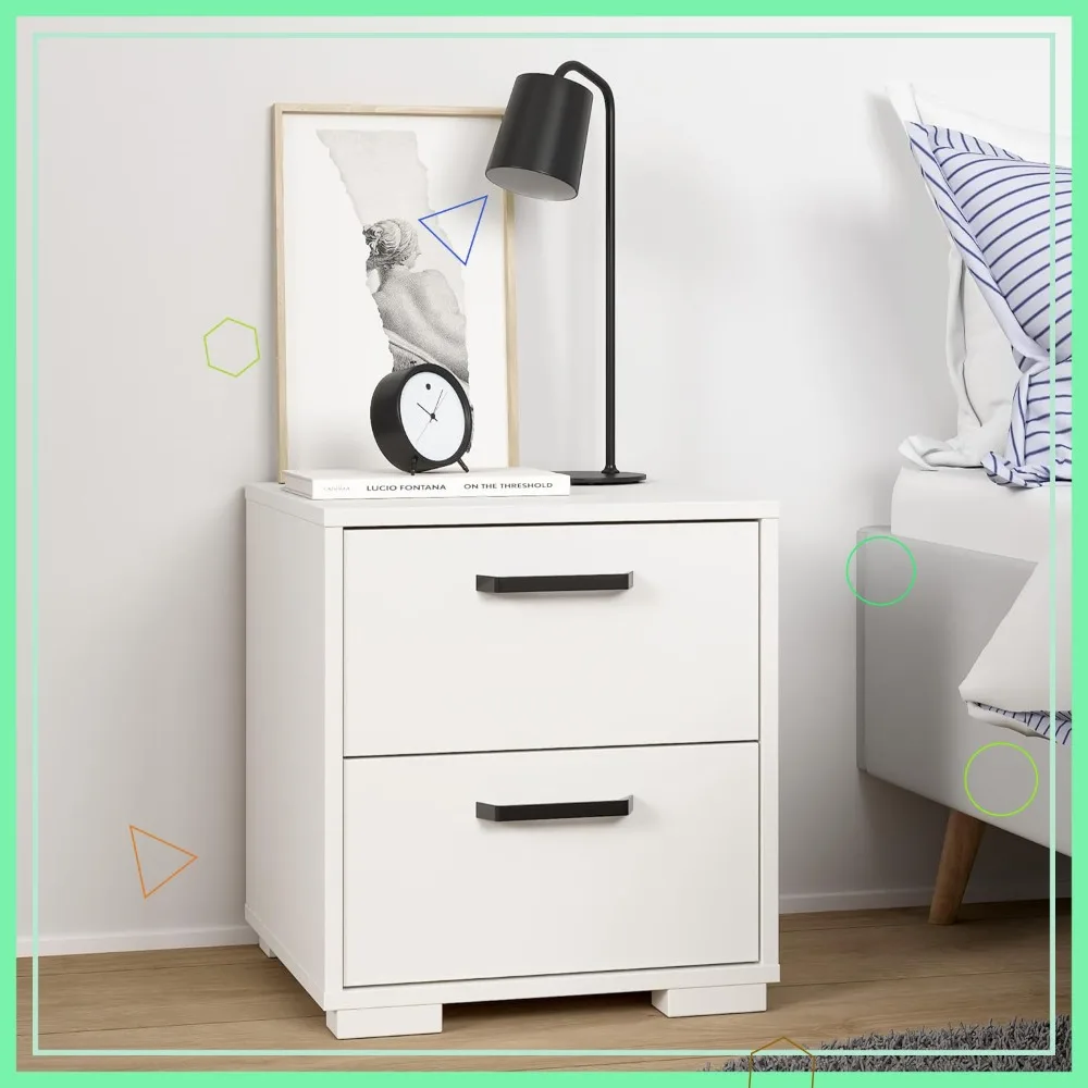 

Современная белая тумбочка с 2 ящиками и черными ручками, ширина 15,8 дюйма x 15,6 дюйма x 17,4 дюйма, решение для хранения в спальне для домашнего декора