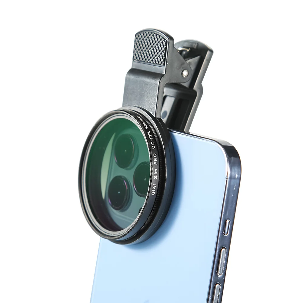 GiAi 52mm Phone CPL Filter Multi-layer Coating Polarizing Camera Lens Polarizer With Clamp