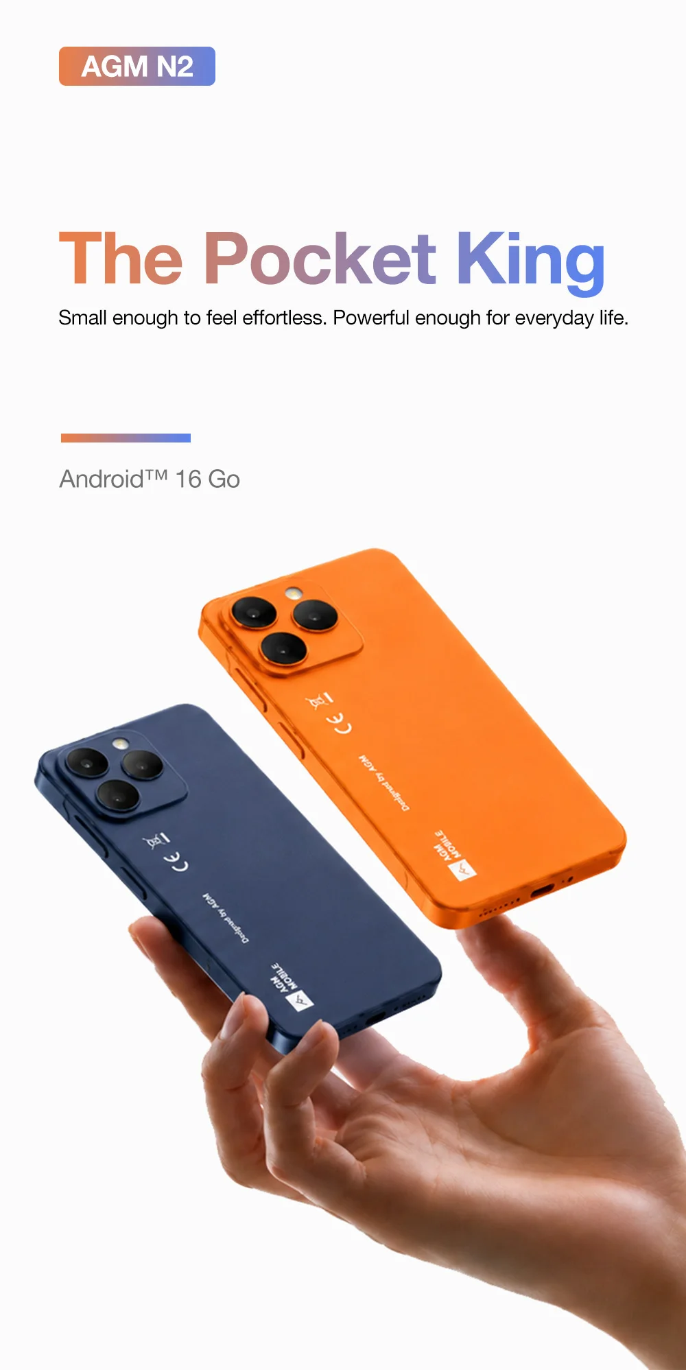 AGM N2 MINI Smartphone 3GB+32GB IP54 Compact Size 4.96Inch Display Android 16 GO 3000mAh Bettery Dual SIM Cheap Mini Phone