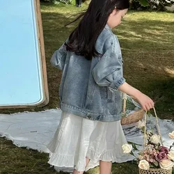 110-160cm Girls Casual Denim Jacket Spring and Autumn New Children's Fashion Jacket Korean Version Baby Loose Coat