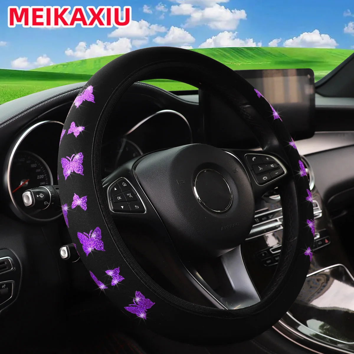 Rimless Blingbling Flash Butterfly Steering Wheel Set for 14.5-15 Inch Cars Car Decorative Outer Rim Accessory