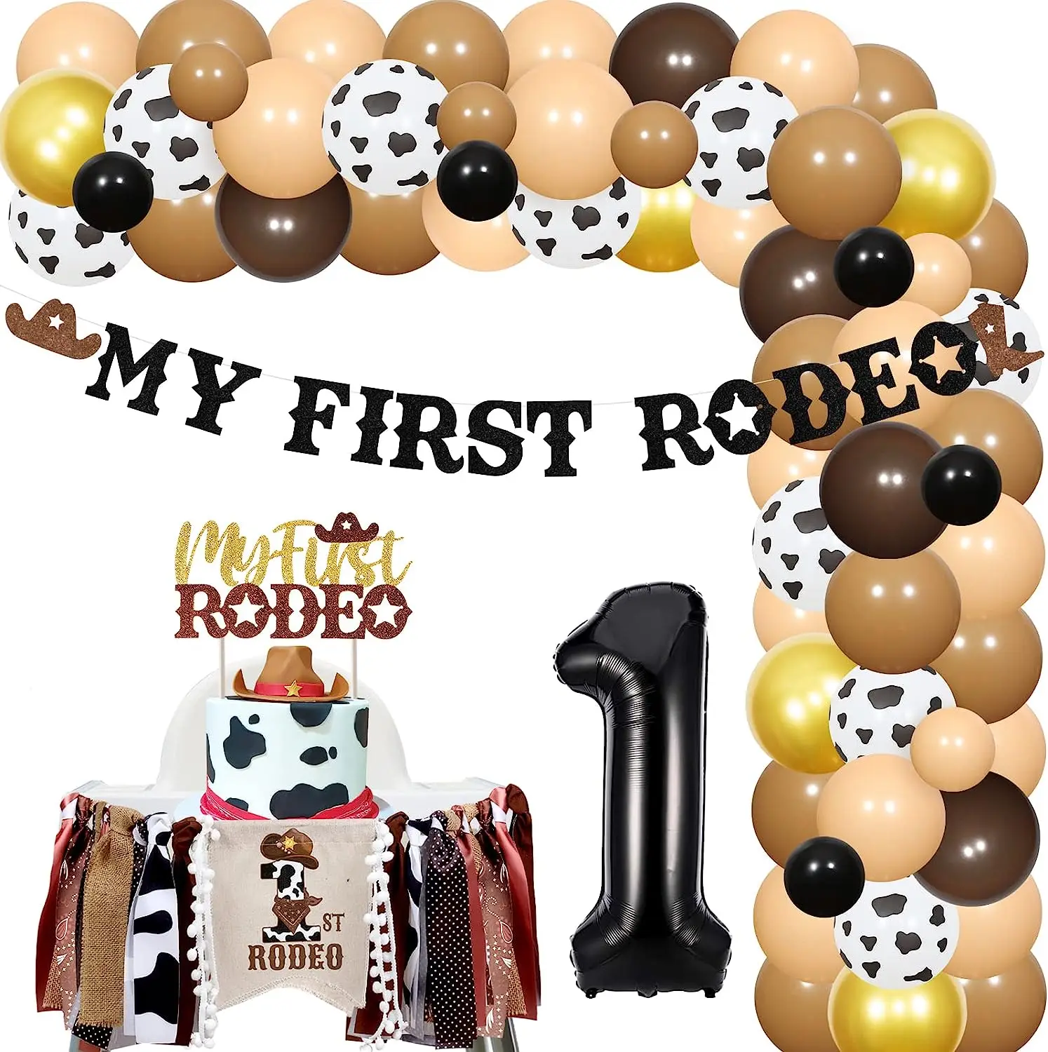 Cowboy 1st Birthday Decorations Retro Brown Balloon Garland Arch Kit My First Rodeo Banner Cake Topper for Boy First Party