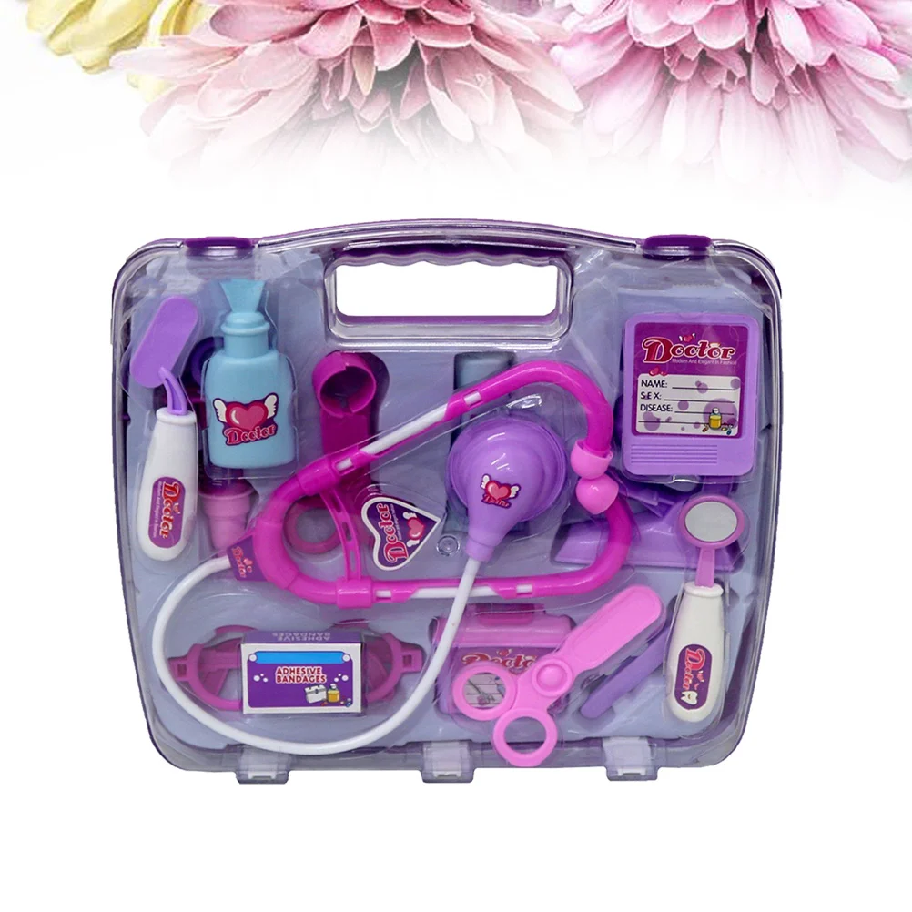 14 pçs crianças roupas médico conjunto brinquedos fingir jogar dr kit quebra-cabeça educacional médico roxo escritório