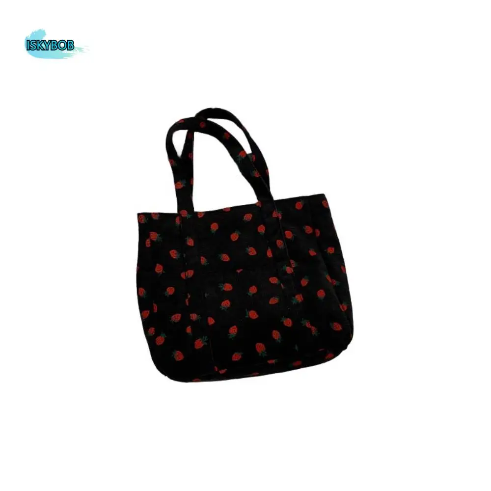 

Strawberry Fruit Strawberry Tote Bag Large Capacity Korean Style Fruit Shoulder Bag Corduroy All-match Fruit Handbag Travel