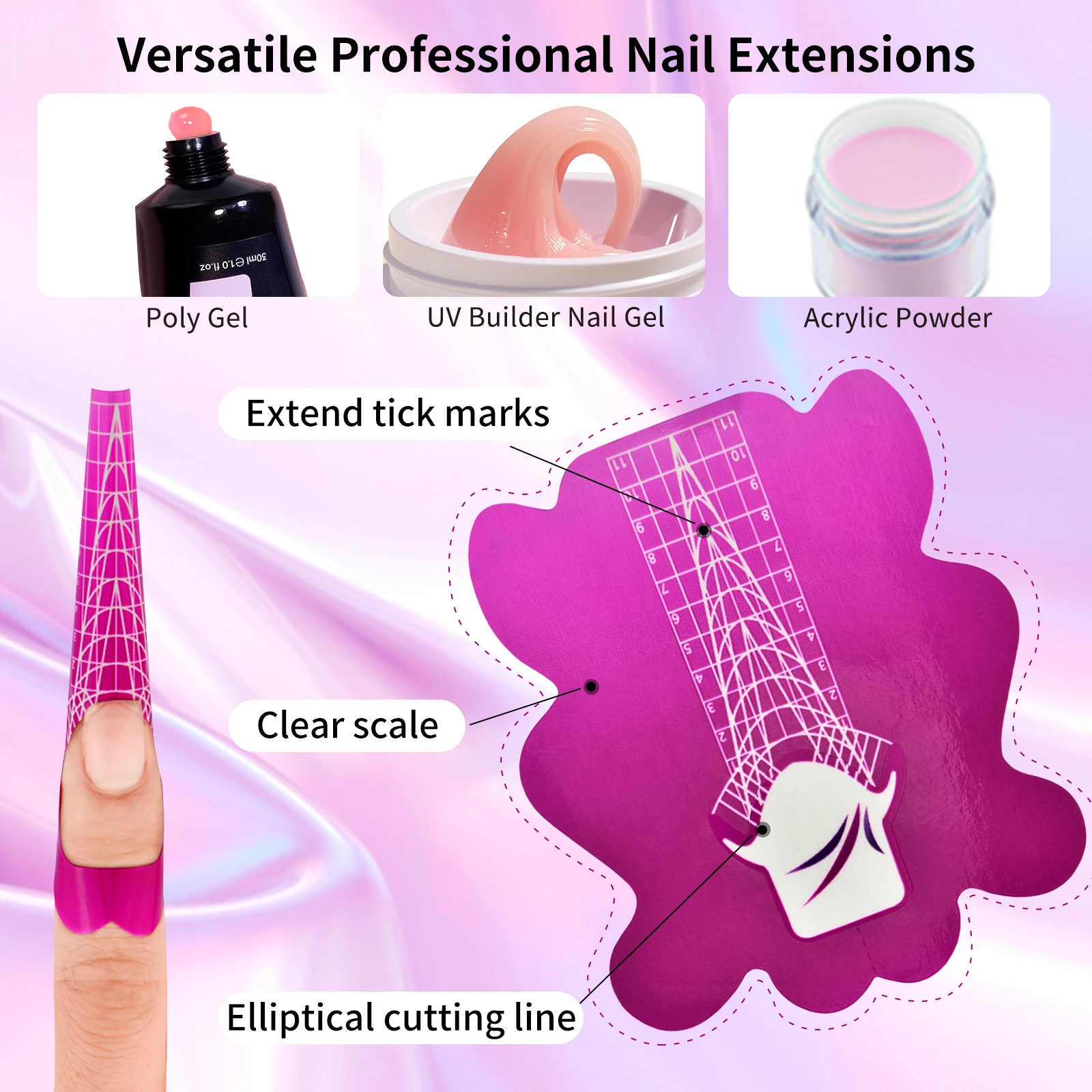 Auto-adesivas unhas forma adesivos para Gel, Acrílico unhas dicas, Curva de extensão, quadrado, losango, Stiletto Shape, 100 pcs, 300 pcs, 500pcs