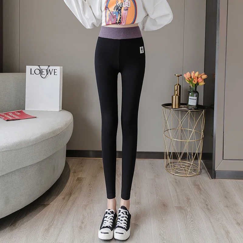 Autumn Winter Fleece Lined Women Thermal Pants Cute Cat High Waist Seamless Thick Leggings Girls Sexy Pencil Pants Slender Legs