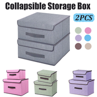 2PCS Foldable Storage Box Set Non-Woven Fabric Collapsible Case Organizer with Flip-Top Lid And Handles For Home Bedroom Closet