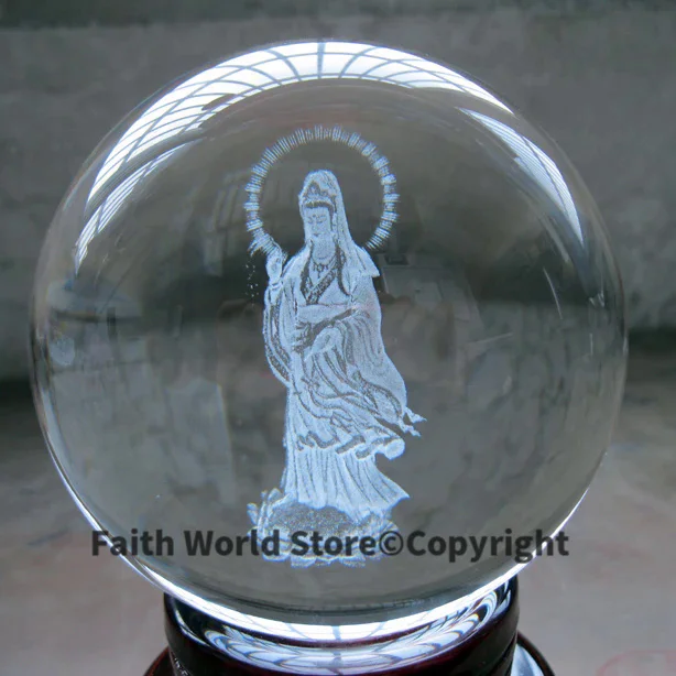 

Wholesale Buddha # efficacious The town HOME House Talisman Buddhist 3D NANHAI Guanyin Avalokitesvara Buddha Crystal ball statue