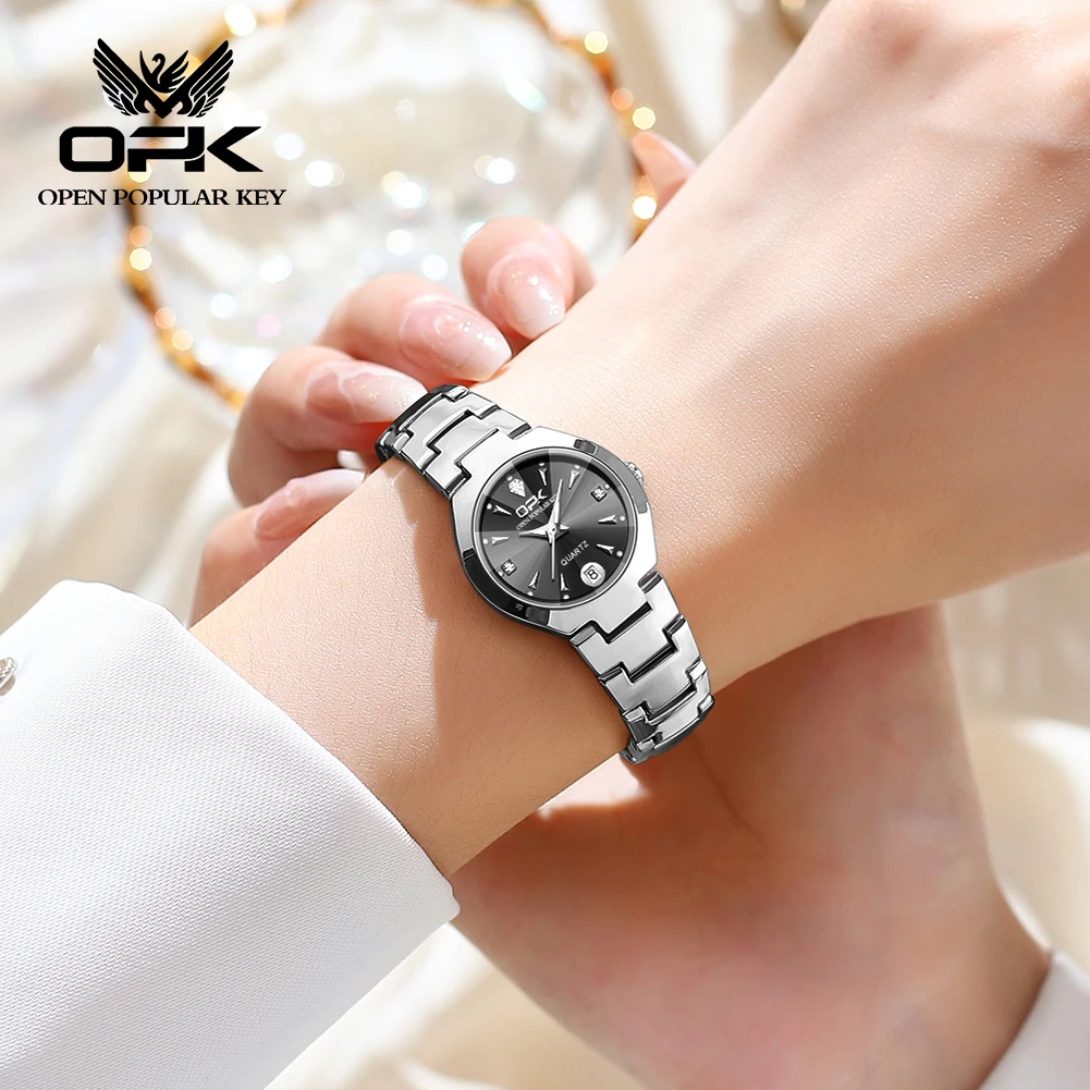 OPK 8105 Quartz Women\'s Watch Original Luxury Solid Stainless Steel Rhombus Mirror Waterproof Watch Elegant Diamond Women Watch