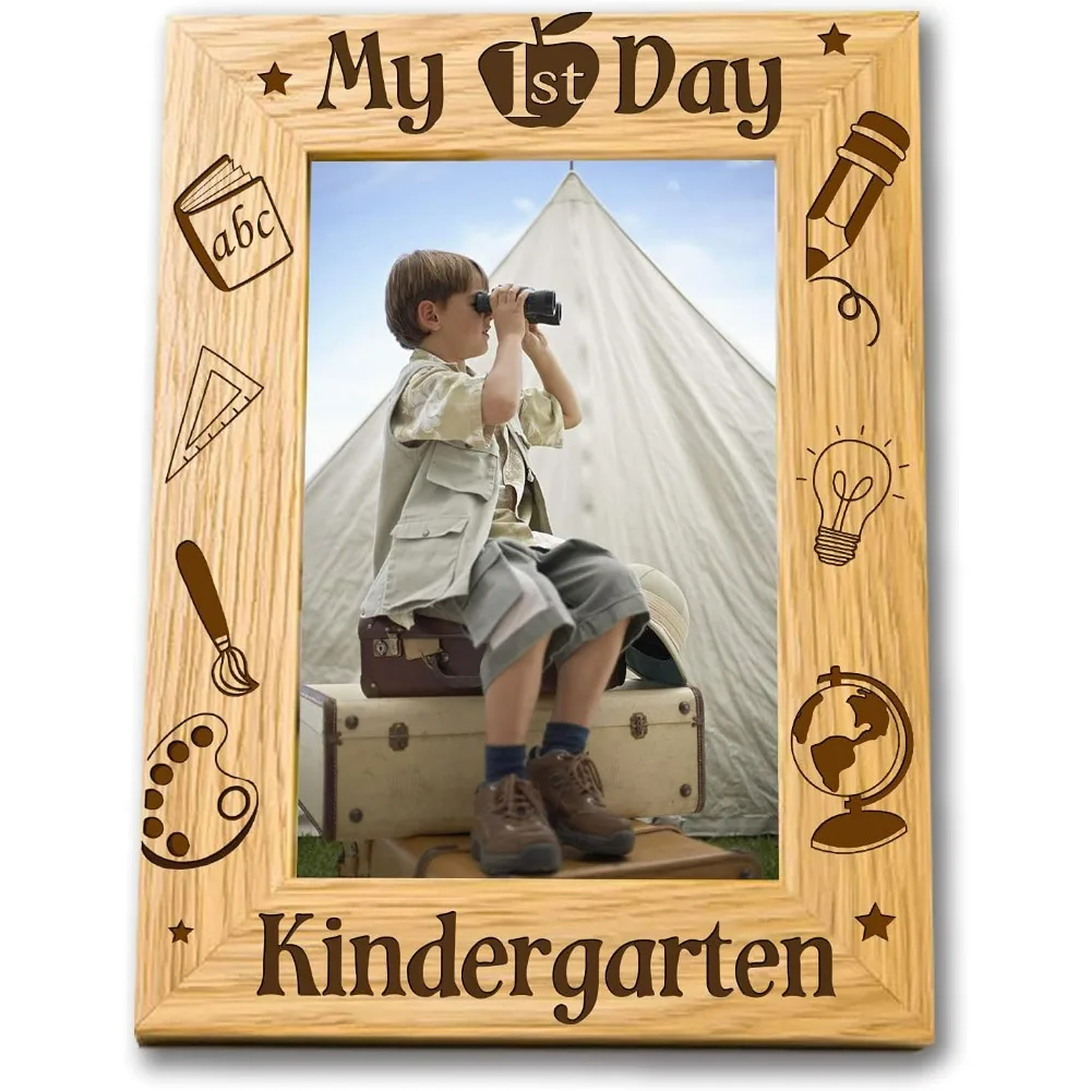 6x4 Inch Picture Frame My 1st Day Picture Frame Hanging/Tabletop Wood Photo Frame Rectangle with Book Pen Pattern