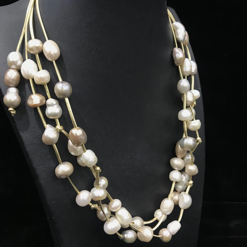 Natural Fresh Water Baroque Pearl Necklace Leather Casual Simple Style For Women Fashion Jewelry Different Colors Free Shipping