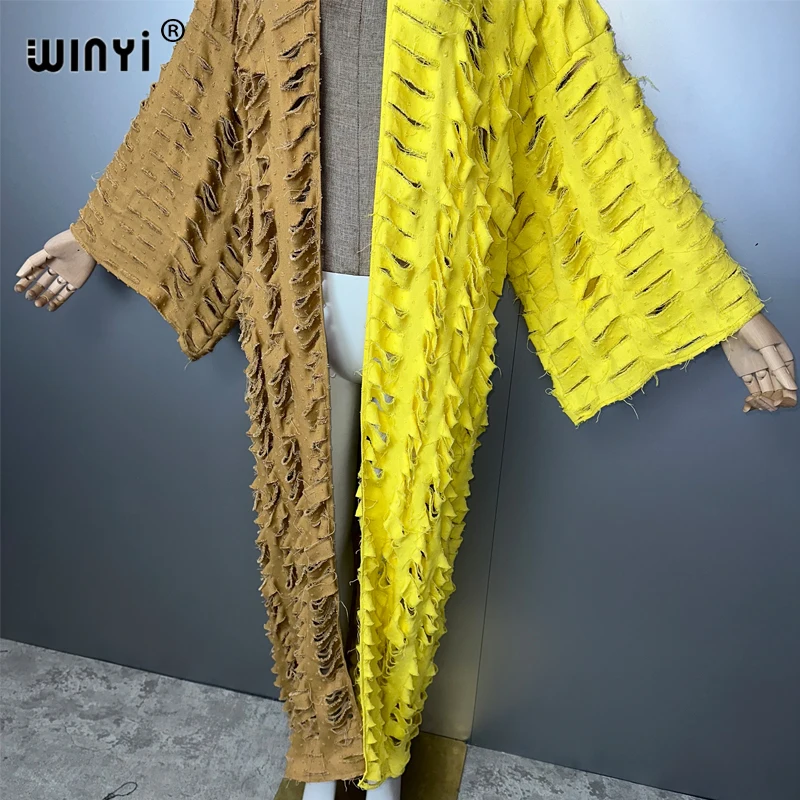 Winyi moda africana cardigan para as mulheres novo 2024 solto casaco oco denim longo para baixo casaco maiô cobrir verão quimono