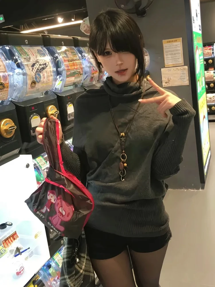 Top in maglia con maniche a pipistrello stile coreano da donna 2025 Autunno Inverno Nuovo maglione estetico Y2K a maniche lunghe a strati