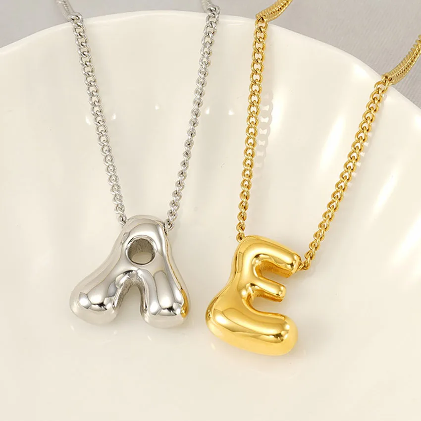 18k Gold Bubble Letter Pendant Stainless Steel 26 A-Z Initials Necklace For Women Name Accessories  Gift