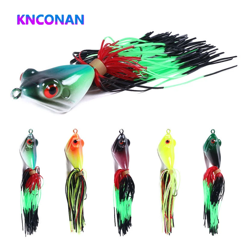 KNCONAN 10CM 9g Frog Plastic Fishing Hard Bait Popper Frog Lure Water Artificial Wobbler Bait with Tassel-Tailed Bass Pike