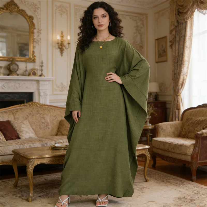 

Plain Abaya Ramadan Eid Butterfly Sleeve Muslim Long Dress Inside Belt Women Party Gowns Dubai Turkey Kaftan Islamic Clothing