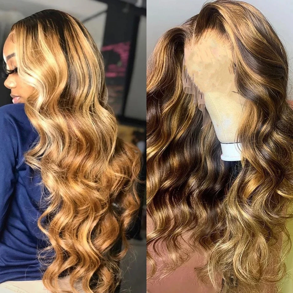 Highlight Wig 100% Human Hair 13x6 Hd Lace Frontal Wig Honey Blonde Lace