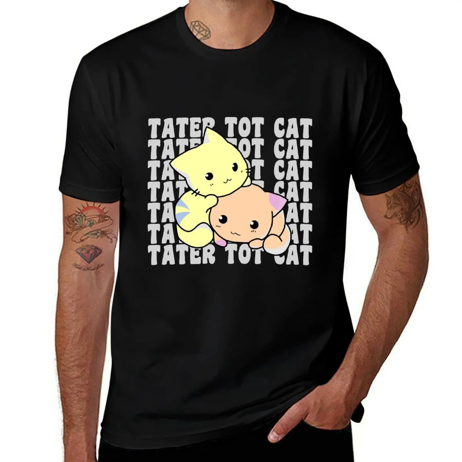 tater tot cat T-Shirt Soft Casual Short Sleeve Cotton Tee