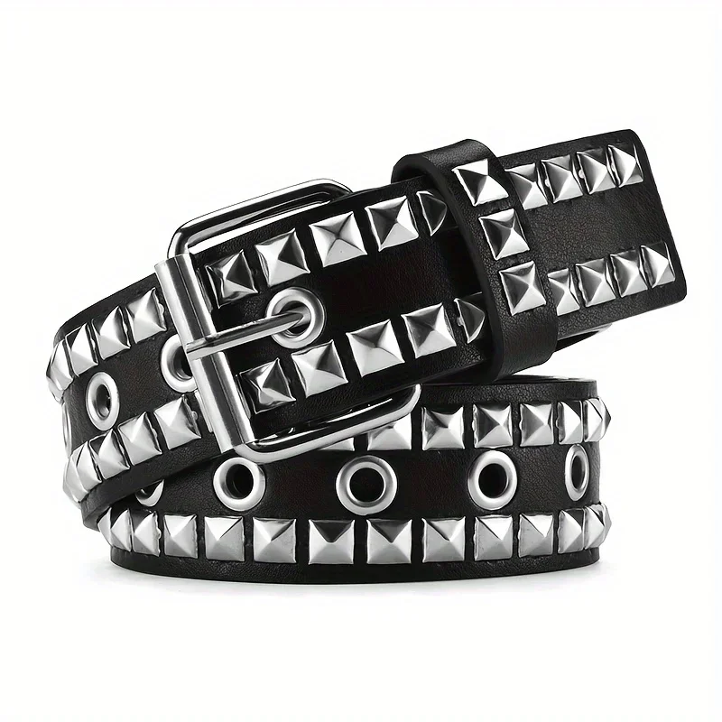 

2023New Square Bead Rivet Metal Pyramid Men and Women Punk Hardware Jeans Y2K Belt Designer Women's