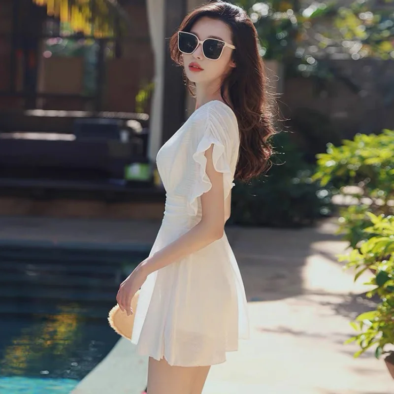 W nowym stylu gorąca wiosna strój kąpielowy damski seksowny jednoczęściowy styl spódnicy Plus rozmiar figi zapobiegające ekspozycji