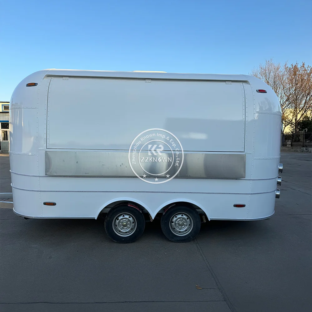 Street Airstream รถบรรทุกอาหารห้องครัวมือถือรถเข็นสุนัขร้อน Catering Trailer สัมปทานอาหาร Trailer อุปกรณ์ครบครัน Coffee Kiosk