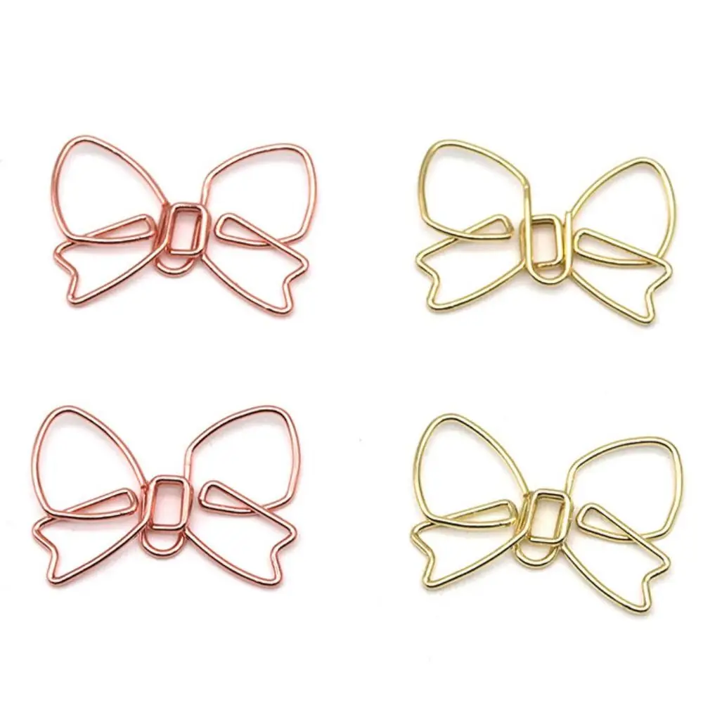 10PCS Stationery Metal Bowknot Paper Clips Special-shaped Creative Bookmark Clip Gold Paper Clamps Office/School