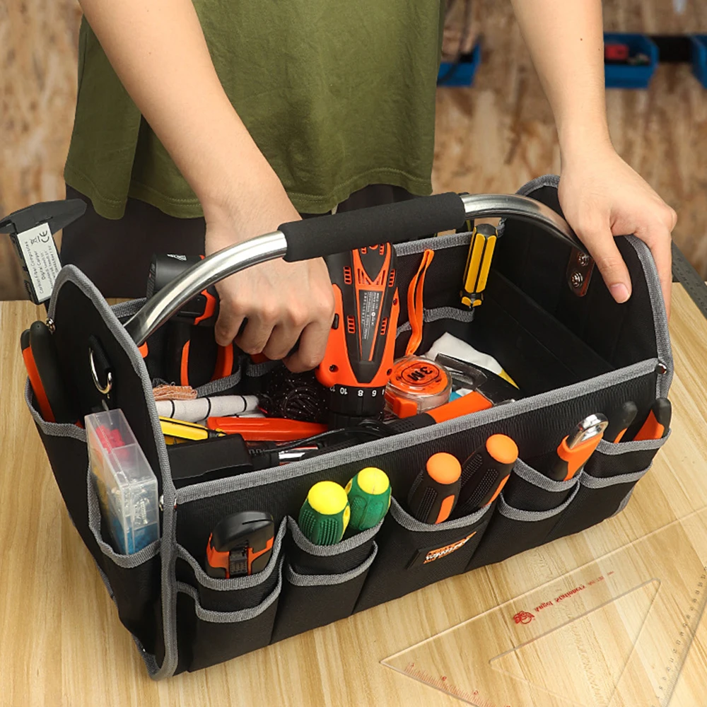 16 Inch Heavy Duty Electrician\'s Tool Bag Large Capacity Woodworking Handbag Toolbag Open Top Softsided Storage Organizer