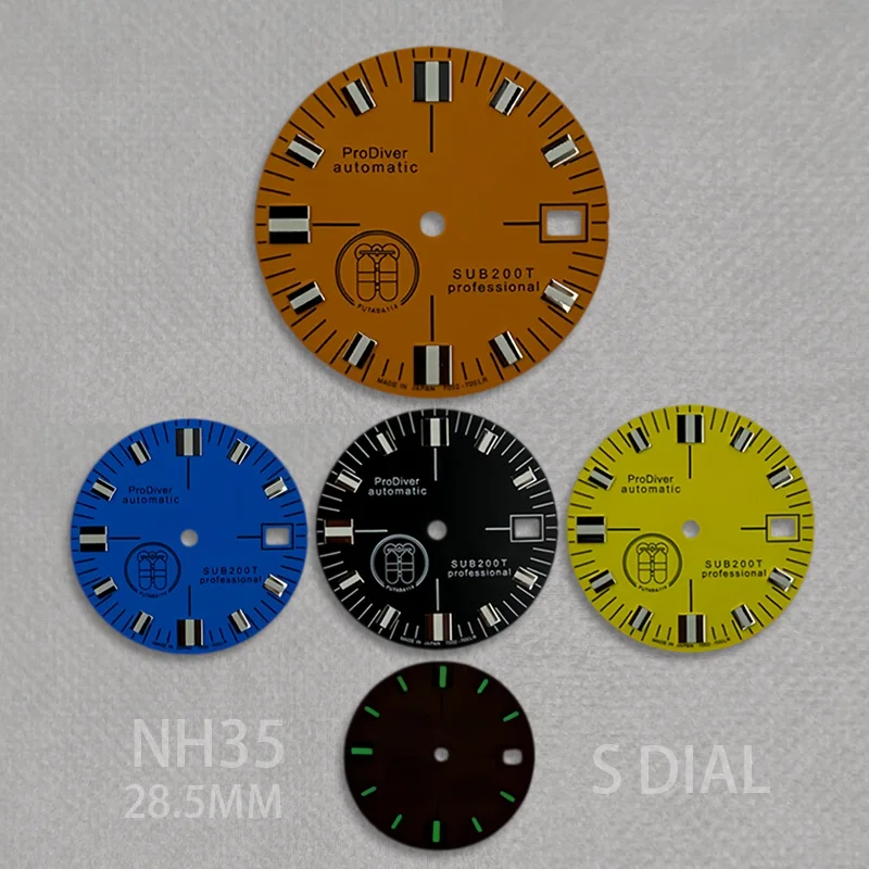 28.5mm NH35 Dial S Dial Green Luminous Diving Watch Face Log Style, Suitable for Seiko Modified Watch Parts