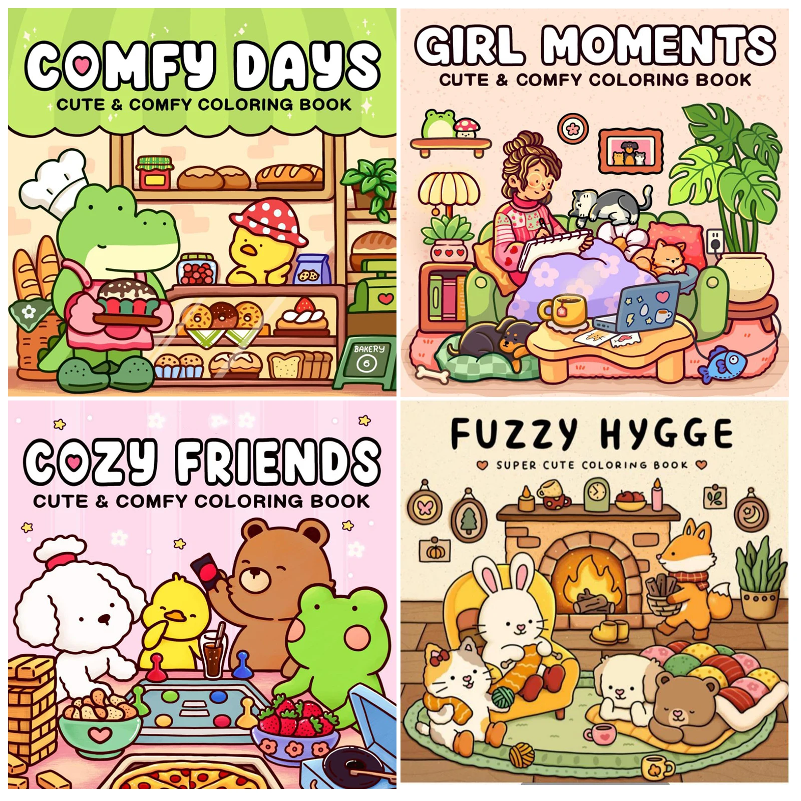 1/2PK أصدقاء مريح كتب تلوين لطيفة للبالغين والمراهقين لوحات تلوين مريحة للاسترخاء كتاب تلوين بسيط ومريح