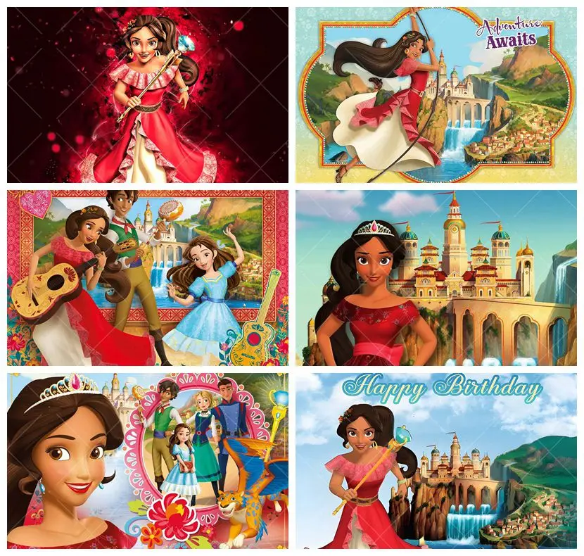 Fondo de fotografía de decoración de habitación de Baby Shower personalizado para fiesta de cumpleaños de niños y niñas de princesa Elena Avalo de Disney