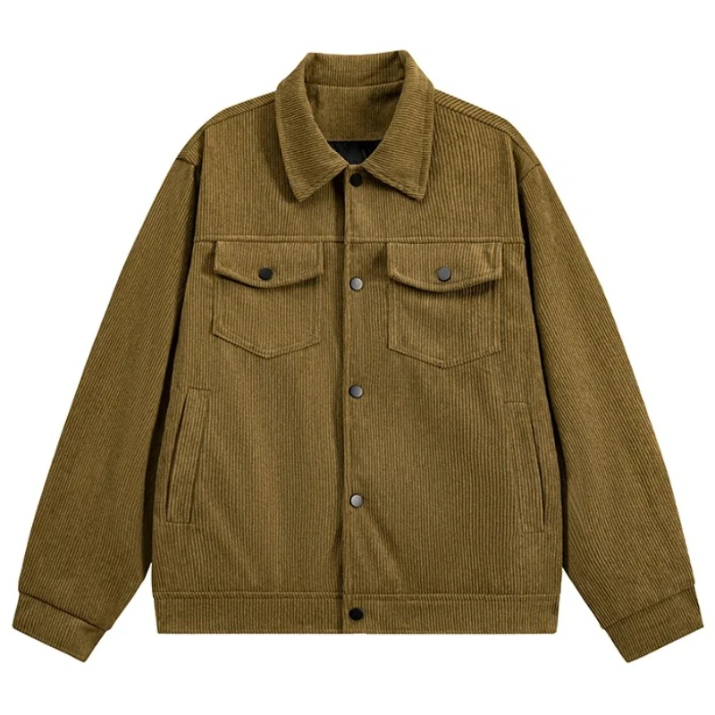 

Business Men's Corduroy Lapel Jacket 2025 Autumn American Retro Coat Men Brand Loose Handsome Multi-pocket Casual Cargo Jackets