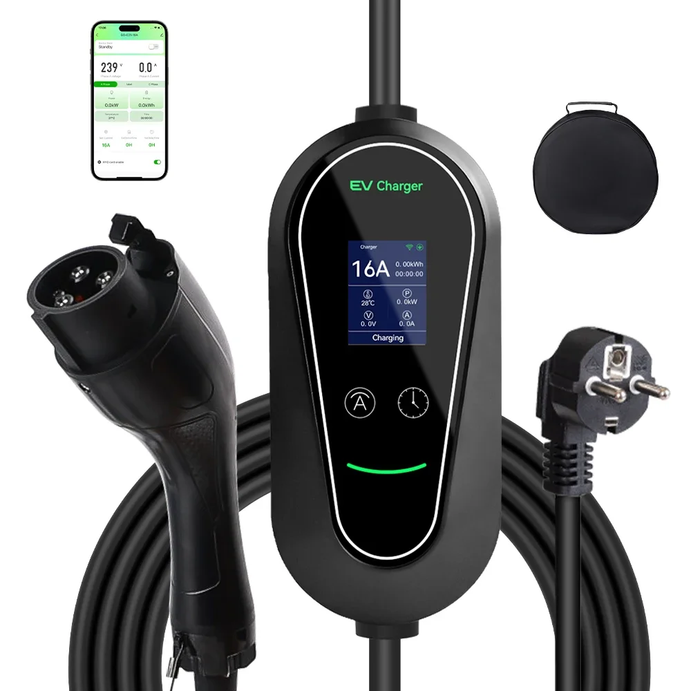 Cargador EV tipo 2, cargador portátil para vehículo eléctrico, cargador rápido para coche, 3,5 kW, 16A, tipo 1, GBT, Wallbox, es