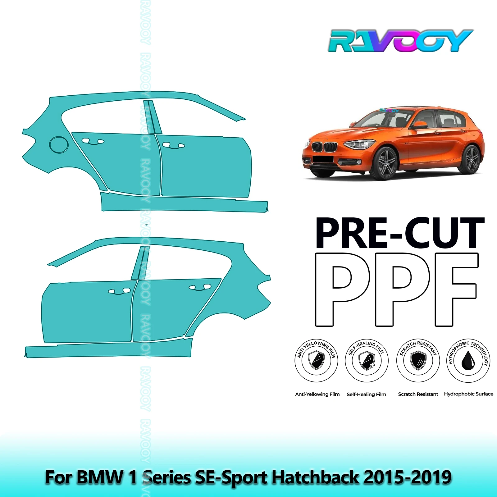 

For BMW 1 Series SE-Sport Hatchback 2015-2019 8.5mil Clear Matte Pre-Cut PPF Door & A/B Pillar Kit TPU Paint Protection Film Set