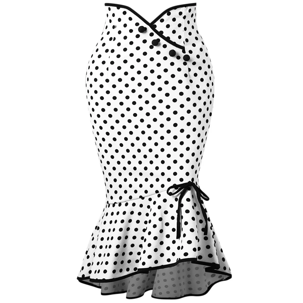 

Simple Polka Dot Button Fi Tail Skirt Street Sle A-Line Skirt for 8-24 Years Old Women Summer Season Polyester Cott...