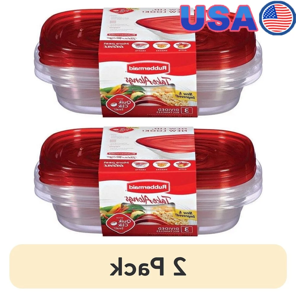 

2 Pack Divided Food Storage Containers 3.7 Cup with Easy Seal Lids Clear Base Stackable Microwave Safe Meal Prep