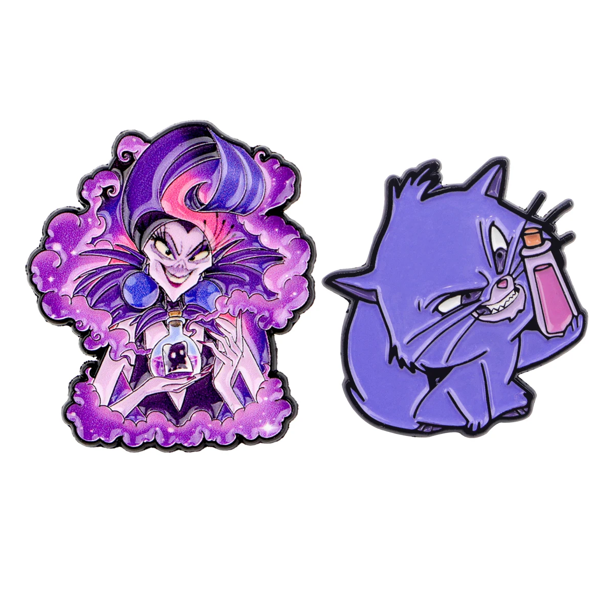 Set de 2 broches divertidos de villano esmaltados, broche de gato de dibujos animados para abrigos, broches de mujer, insignias de solapa de moda, regalo de joyería para amigos