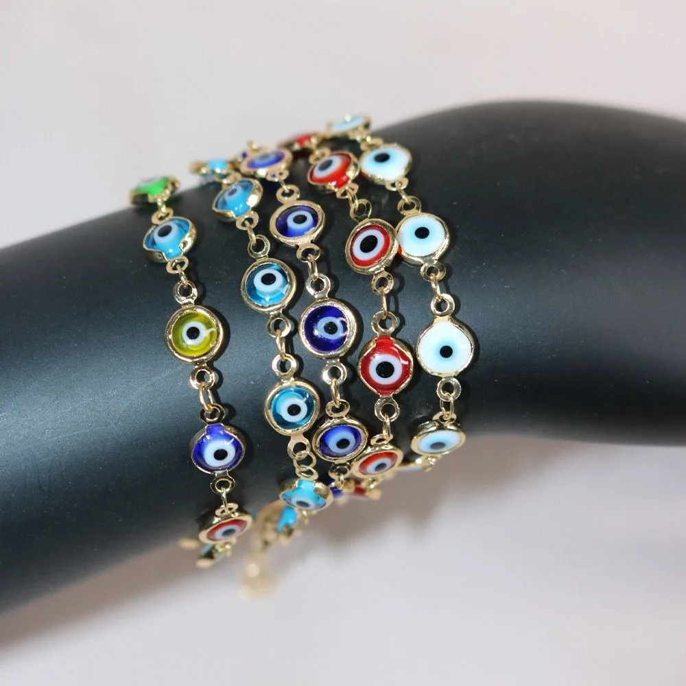 Colorful Turkey Evil Eye Bracelet Metal Chain Adjustable Lucky Evil Eye Bracelet Bangles Wealth Turkish Blue Evil Eye Bracelet