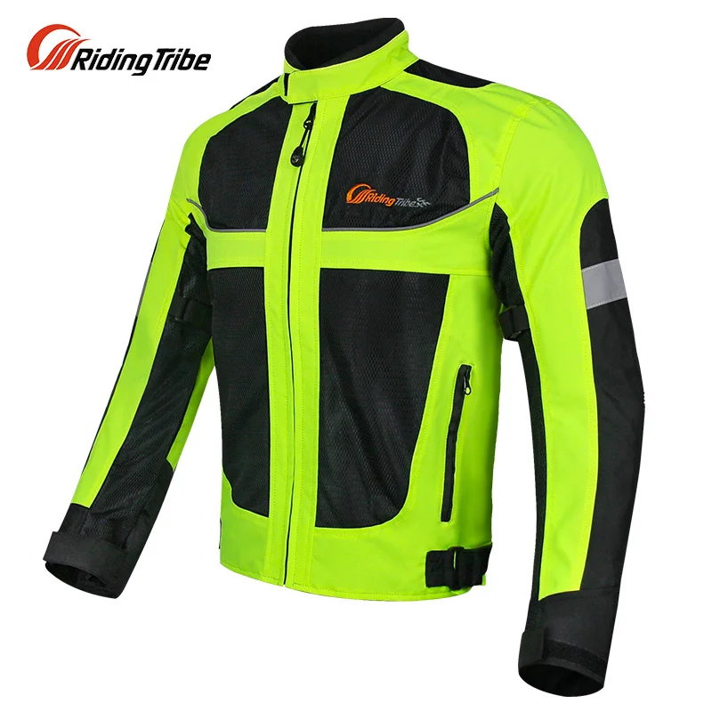 Men Motorcycle Jacket Summer Breathable Racing Clothing Fluorescent Green Moto Motorbike Rider Protective Warning Coat JK-21