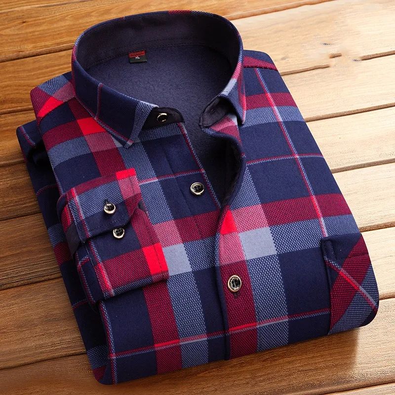 Autumn Winter Men\'s Turn-down Collar Plaid Striped Printed Button Pocket Chang Xiuxiu Cardigan Shirt Fashion Casual Formal Tops